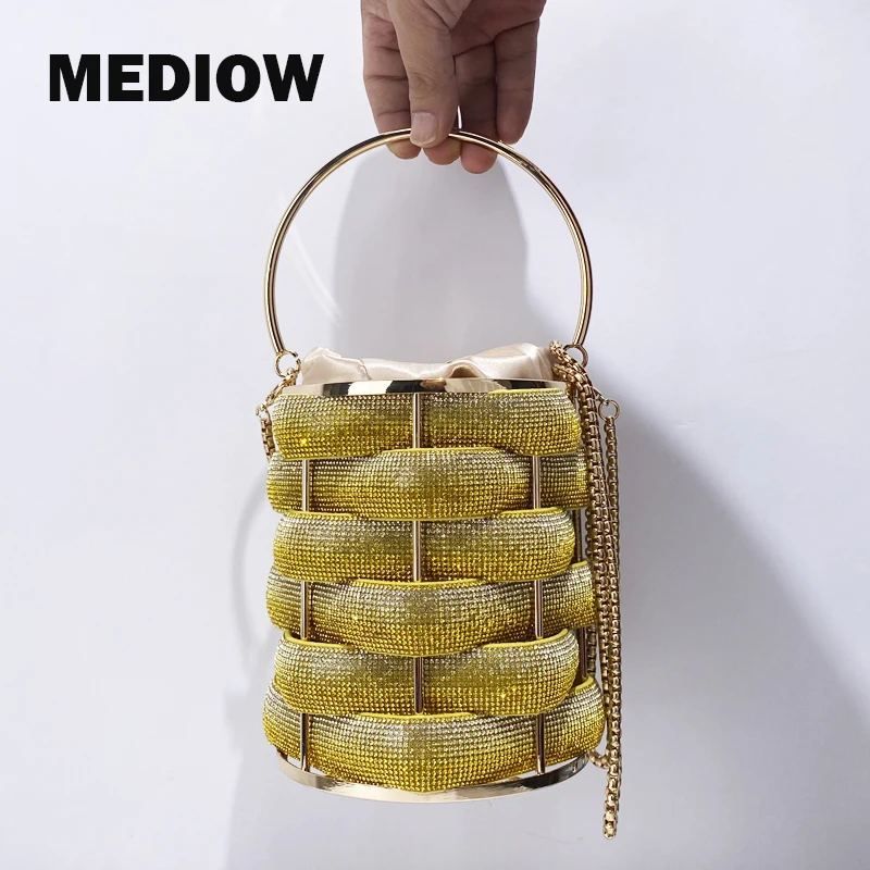 MEDIOW Ladies Mini Evening Bags For Women Luxury Designer Handbags Purses 2024 New In PC Shiny Imitation Diamond Chain Shoulder