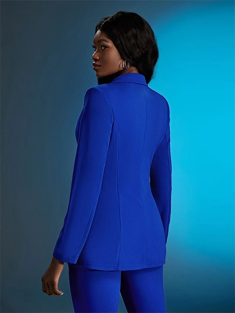 Azul Royal Mulheres Terno 2 Calças Peças Conjunto Blazer Um Botão Jaqueta de Algodão Casaco de Senhora Do Escritório Sob Medida Vestido de Baile женский костюм