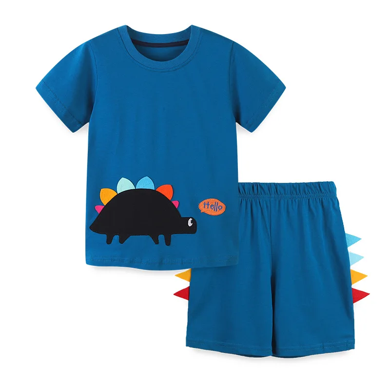 Little maven 2024 Baby Boys Clothes Sets Cartoon Casual Tops and Pant with Dinosaur Blue Cotton Soft and Comfort for Kids