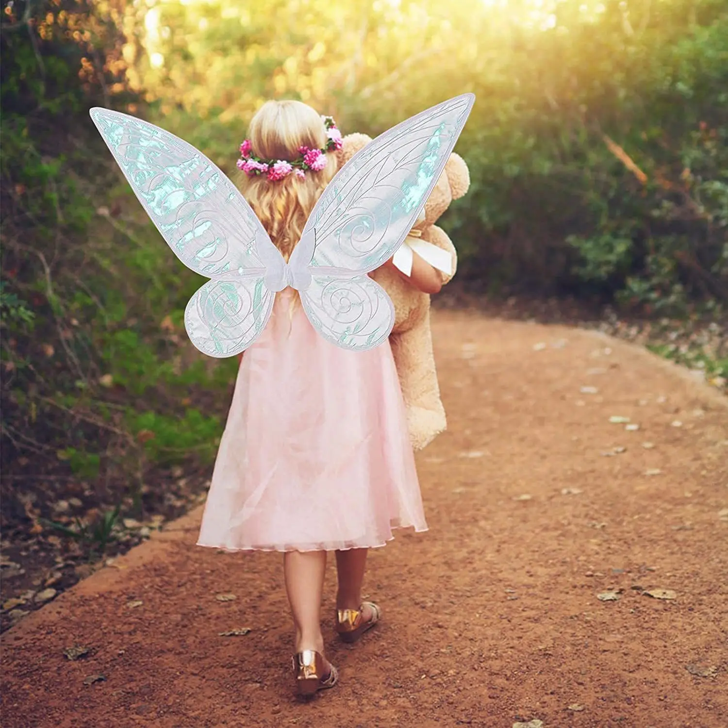 Ensemble d'ailes de papillon dégradées, baguettes de fleurs, bande de sauna, oreilles d'elfe, adultes, femmes, enfants, accessoires de cosplay d'Halloween, 5 pièces