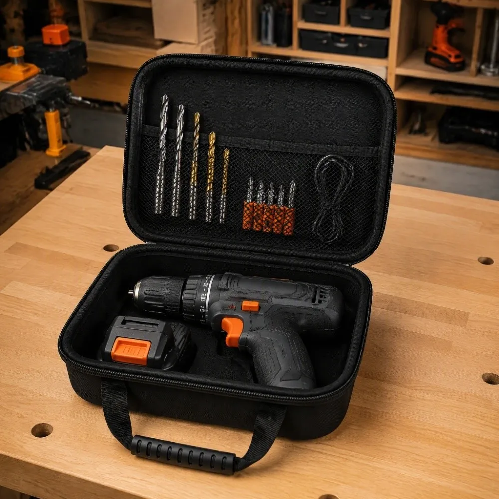 PU Leather Tool Storage Bag Oxford Fabric Shockproof Design Tool Organizer Case Black Color EVA Material Power Tool Bag Drill
