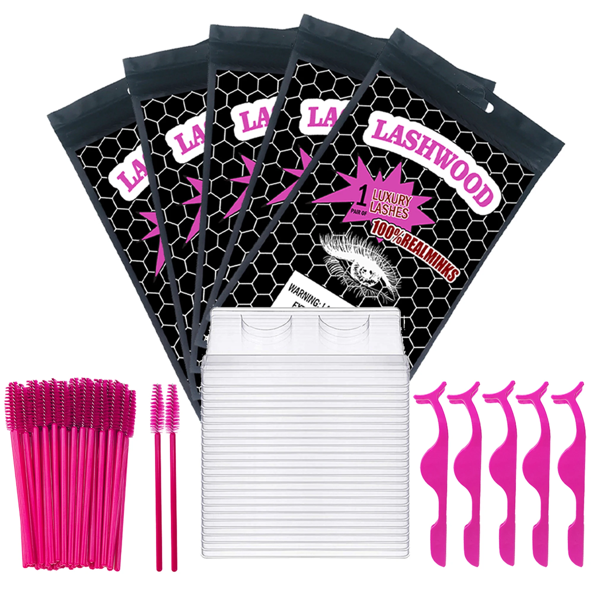 

Wholesale Black/Pink Lash Bags Packaging Mascara Wands, Applicators, Tweezers & Tray Bulk Makeup Eyelashes Packaging Bags