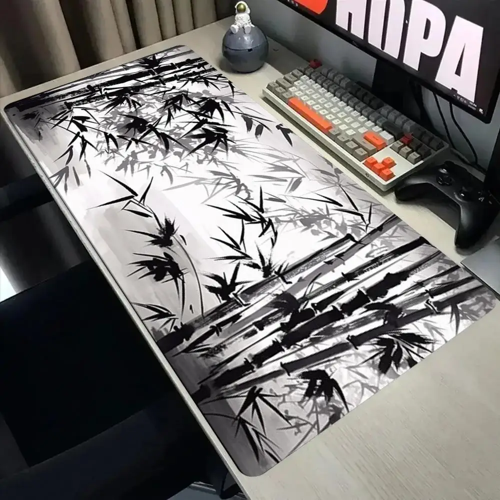 Large Mouse Pad Desk Mat Keyboard Pad Chinese Ink Wash Bamboo Oriental Retro Non Slip Rubber Base PC Laptop Aesthetic Desk Decor