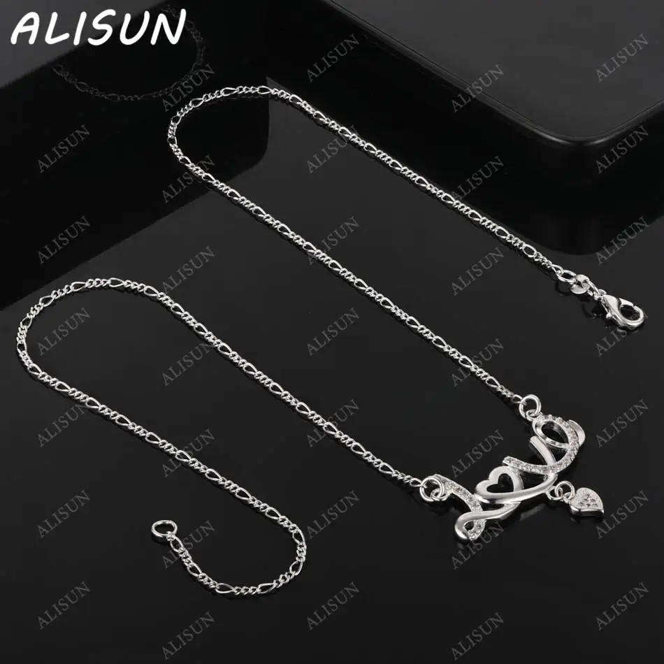 

ALISUN 925 Sterling Silver 45cm Zircons Hearts Chain Necklace For Women Charm Trend Birthday Gifts Fashion Party Fine Jewelry