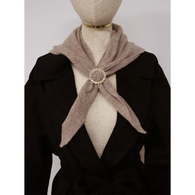 100 % Kaschmir gestrickter dreieckiger perforierter Schal für Damen, weich, warm, Kreuz-Hals-Wickel, modisch, Mini-Fake-Kragen, Woll-Halsbedeckung