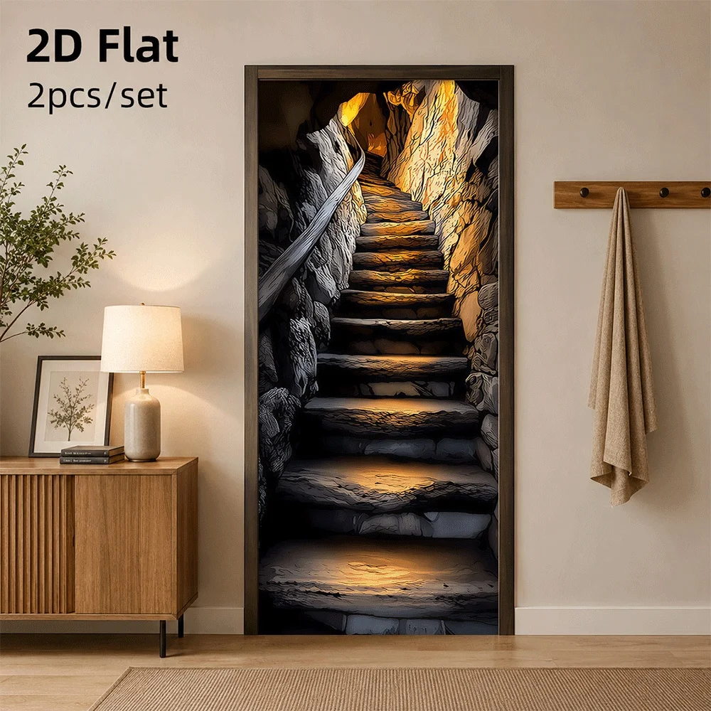 1 mysterious cave staircase door sticker creates a fantastic adventure atmosphere 2D plan