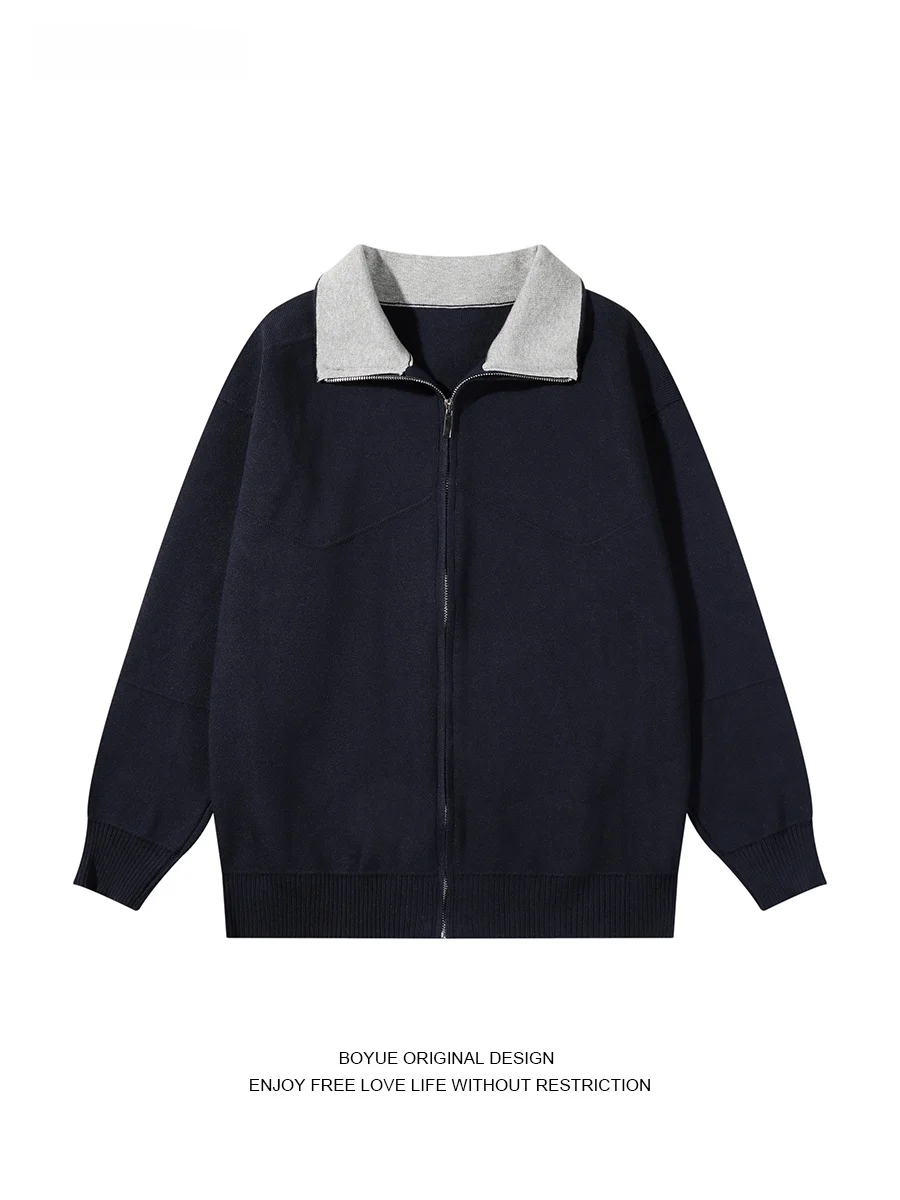 

Boyue American Contrast Color Zipper Knitted Open Cardigan Soft Versatile High-End Feeling Men's And Women's Sweater Jaet