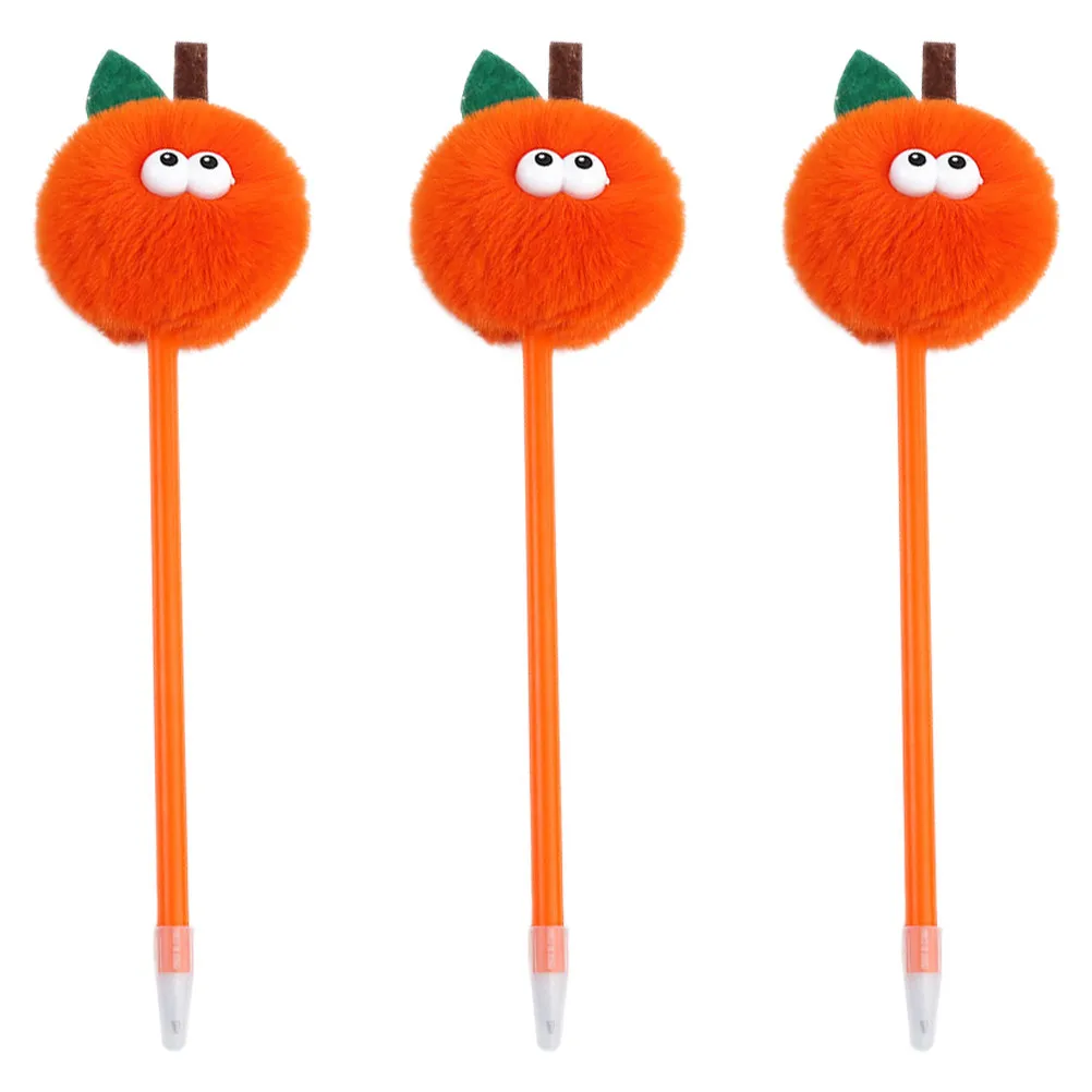 

3Pcs Orange Pom Pom Ballpoint Pens Cute Round Design Smooth Ink Flow for Students Children Girls Portable Elegant Stationery