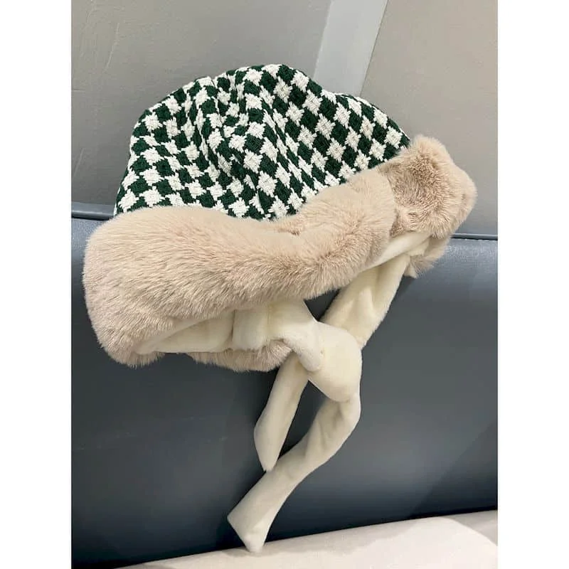 Bucket Hats Women Plush Plaid Korean Style Keep Warm Fleece Knitted Women Winter Padded Hats Free Shiping Items Caps for Women