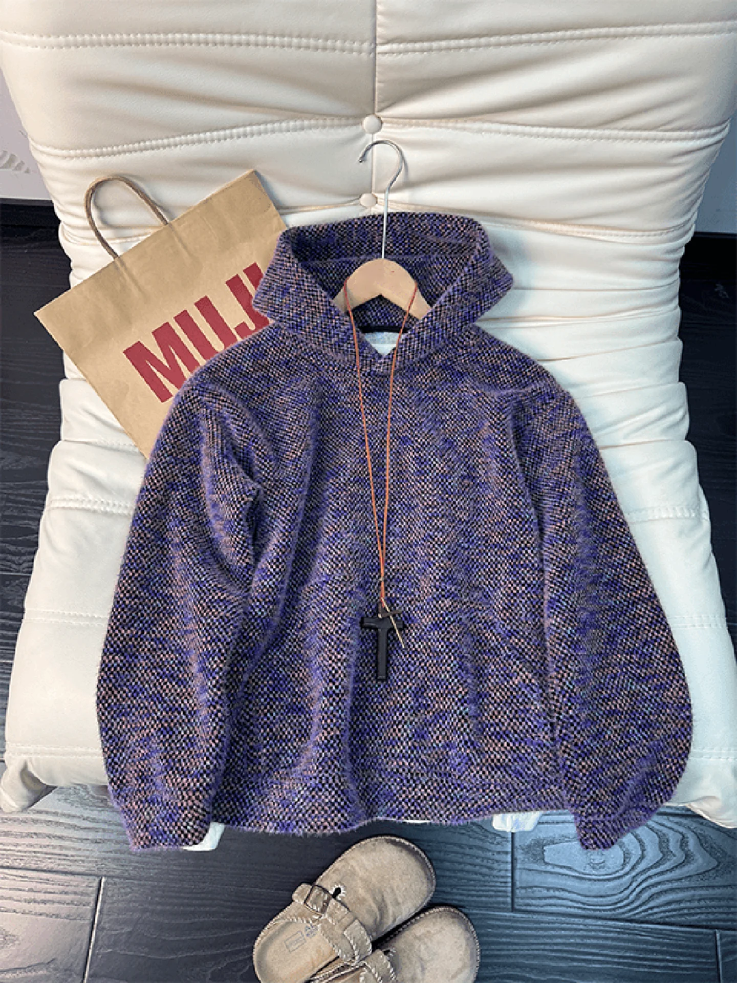 

Napoleon Thiened Knitted Hoodie Men's Winter Warm Polyester Fiber Casual Loose Fit Long Sve Sweatirt Coat