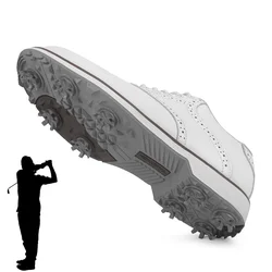 Fashionable Golf Shoes, Outdoor Casual Walking Shoes, Men's Classic White Grass Anti Slip Golf Sports Shoes, Sizes 39-49