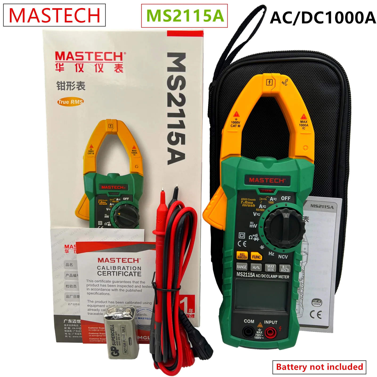 MASTECH MS2115A Multimeter DC AC Current 1000A Digital Clamp Meter True RMS Ammeter NCV Voltage Ohm Tester Multimeter