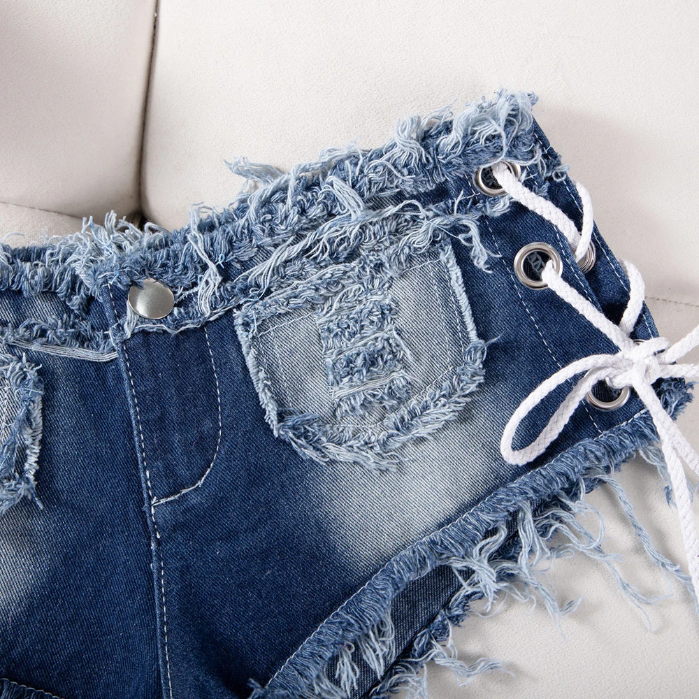 مثير منخفضة الخصر شورت جينز المرأة الأوروبية الأمريكية الملونة نمط الدنيم Crossbody السراويل للنوادي الليلية الصيف الشاطئ الاتجاه