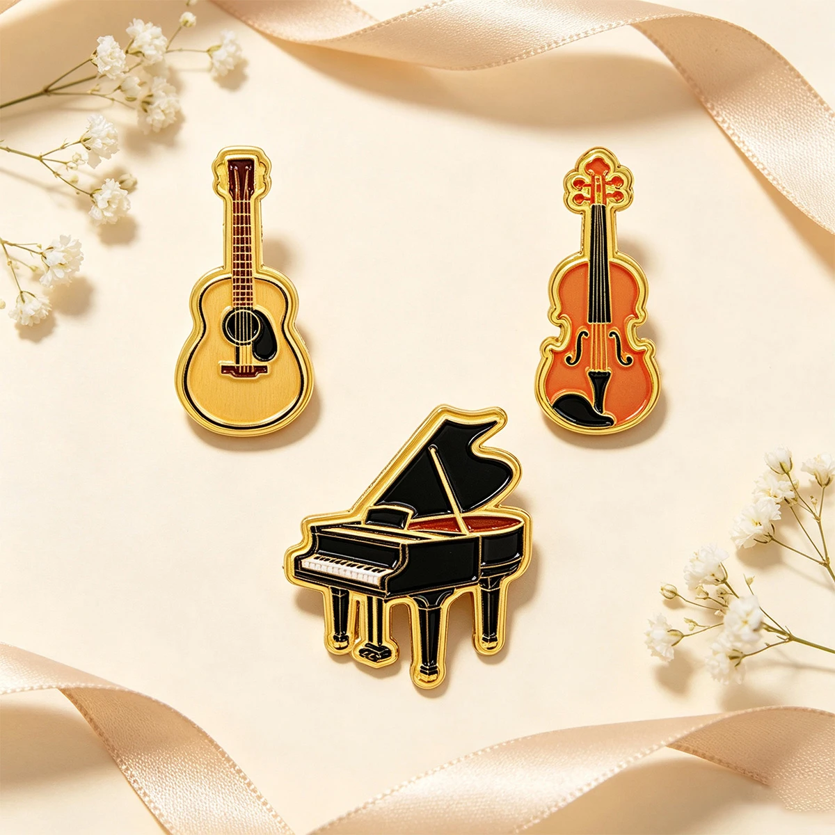 Classic Music Enamel Pin Retro Piano Guitar Violin Women Lapel Pins Badge on Backpack Clothing Accessories Fashion Jewelry Gifts - view 6