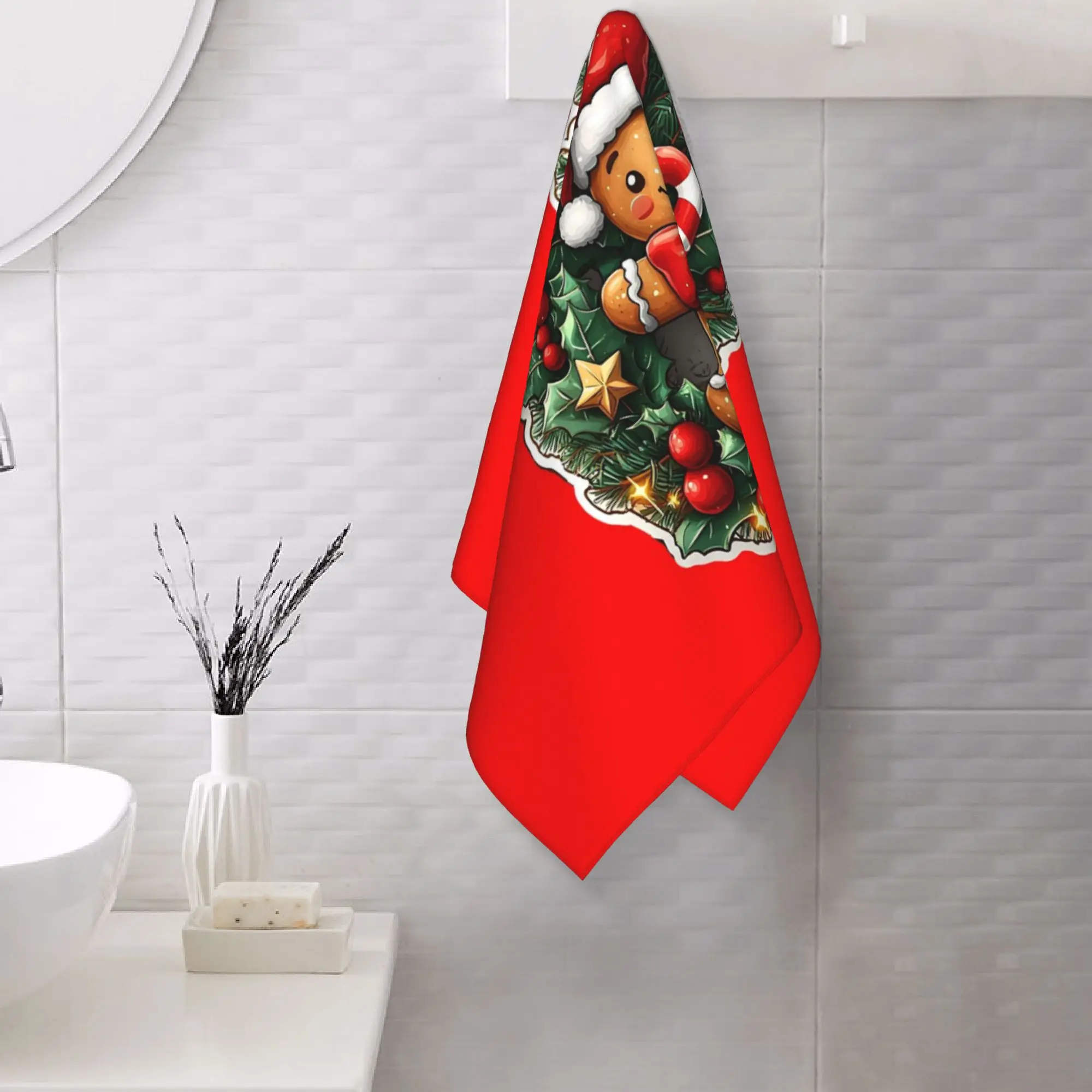 Custom Gingerbread Joy Wreath Soft Face Towel Quick Dry Pool Bath Cotton Towels Absorbent Quick