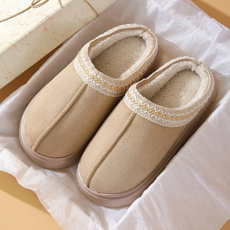 Women's Platform Plush Slippers, Warm Winter Indoor Slides, Anti-Slip Comfort_voghion.com