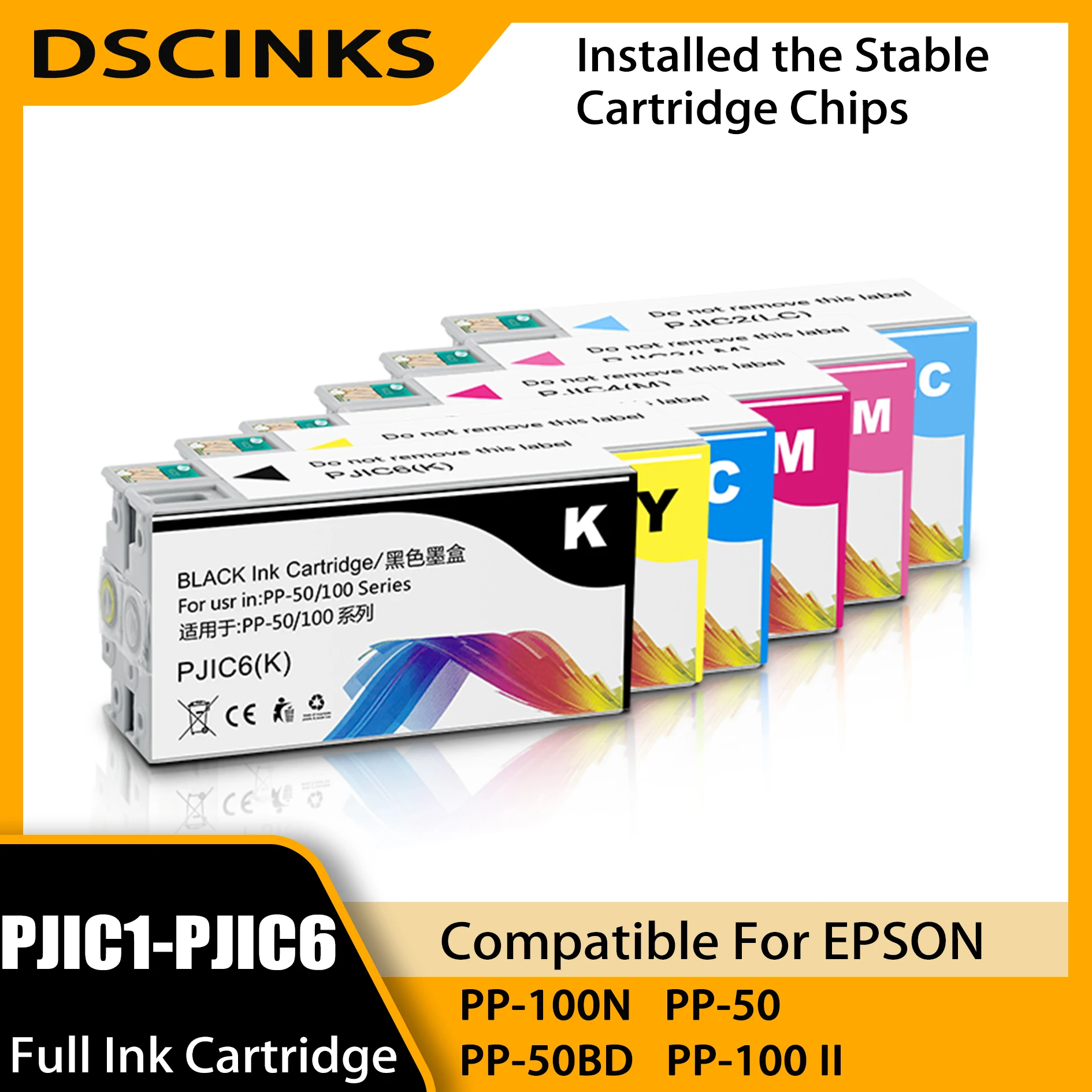 

6 Colors Set PP50 PP100 Ink Cartridge For Epson DiscProducer PP100 PP50 PP-50 PP-100 Printer PJIC1-PJIC6 Pigment Ink With Chip