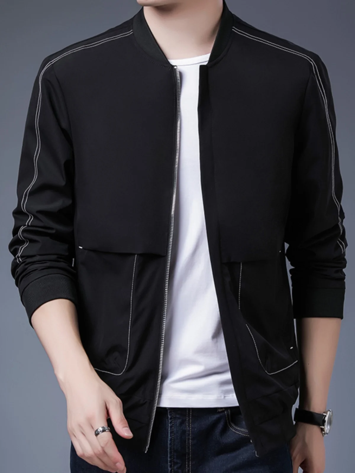 

Casual Sle Men's Baseball Collar Jaet Trendy Brand Spring Autumn ort Length Top Windproof Polyester Nylon Cosite Fiber