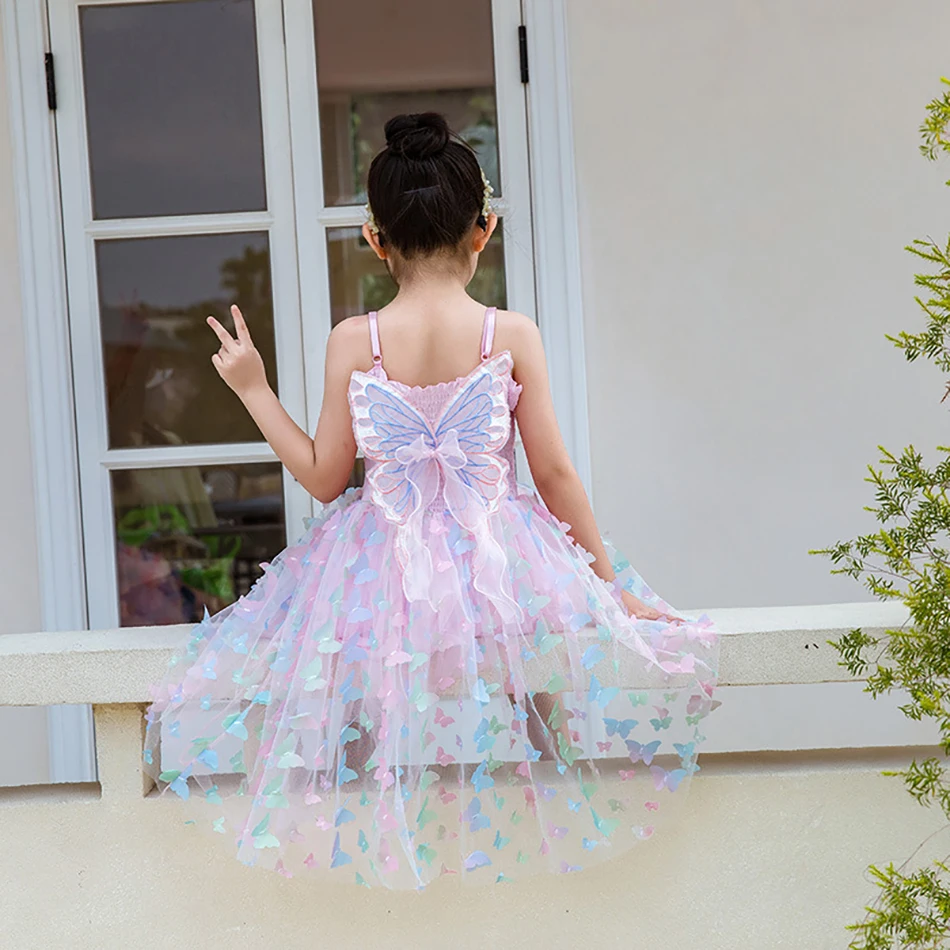 Cute and Playful Kids Cotton Butterfly Straps Tulle Dress Perfect for Play Dates Picnics and Family Outings Girls Casual Dresses