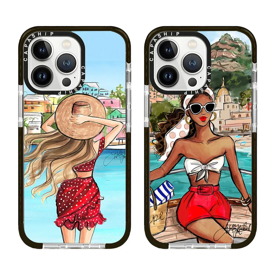 Seaside Vacation Sexy Beauty Case For iPhone 15 14 13 12 11 Pro X XS XR Max 7 8 Plus SE 2020 2022 Soft TPU Shockproof Back Cover