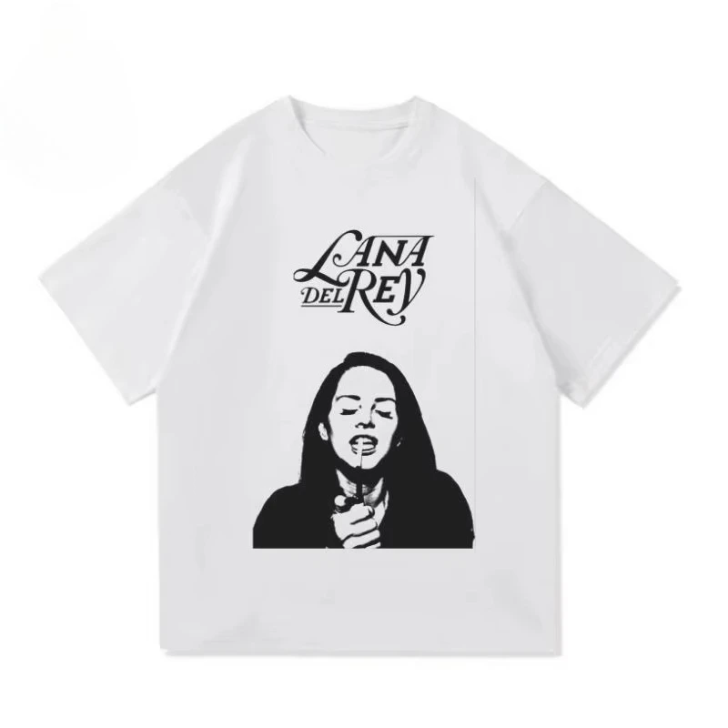 

Summer New Men's T-shirt LANA DEL REY T-shirt White Singer LANA DEL REY Short-sleeved Retro Fashion Unisex Short-sleeved Top