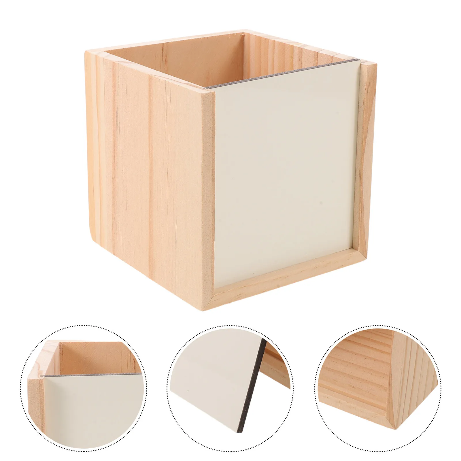 Square Wooden Pen Holder Sublimation Blank 4x4x4 Unfinished Wood Desktop Organizer Box for Pens Brushes Office Home