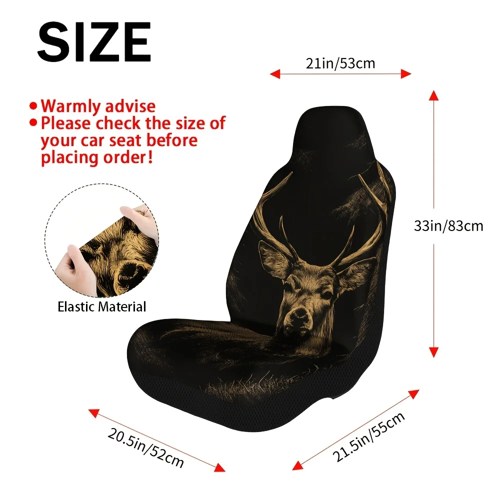 Set Of 2, Elegant Deer In Woodland Design Car Covers – Chic And Resilient Complete Set For 2 Front Seats, Universally Compatible