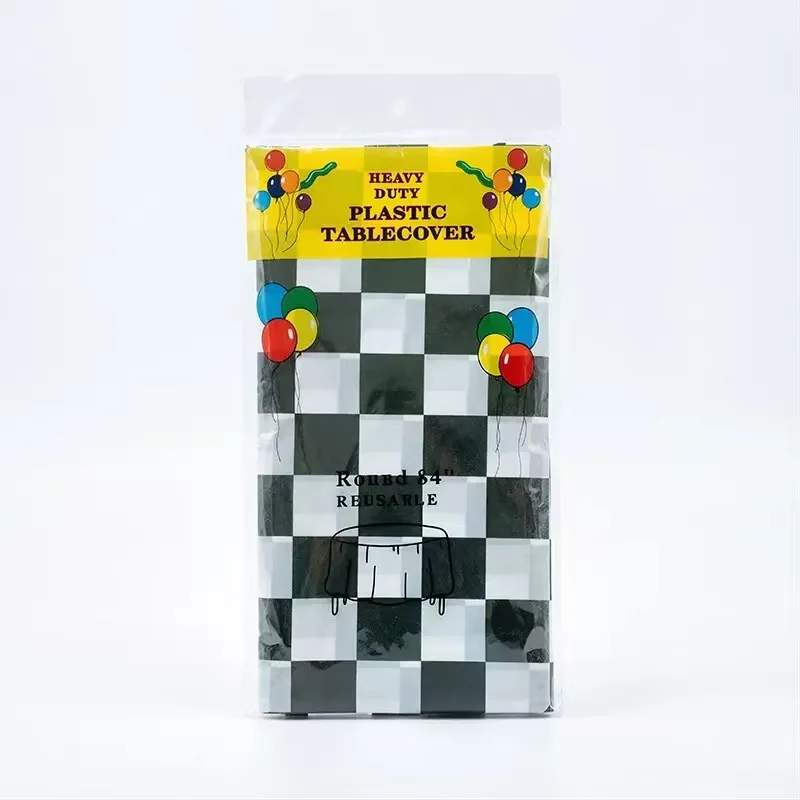 84 Inch Round Black White Checkered Plastic Tablecloth, Heavy Duty Disposable & Reusable Table Cover for Party Picnic Dining Tab