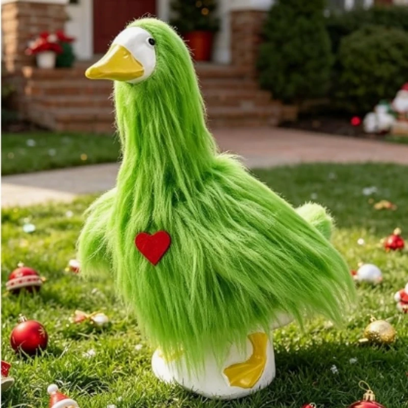 23'' Porch Goose Christmas Outfit Fuzzy Hooded Plush Bathrobe ,Xmas Clothes Set for Outdoor Garden Yard Patio Decoration
