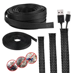 3m/9.85ft PET Expandable Braided Sleeving Flexible Wire Loom Mesh Sleeve Black for TV Audio PC Cords Protect From Pets Chewing