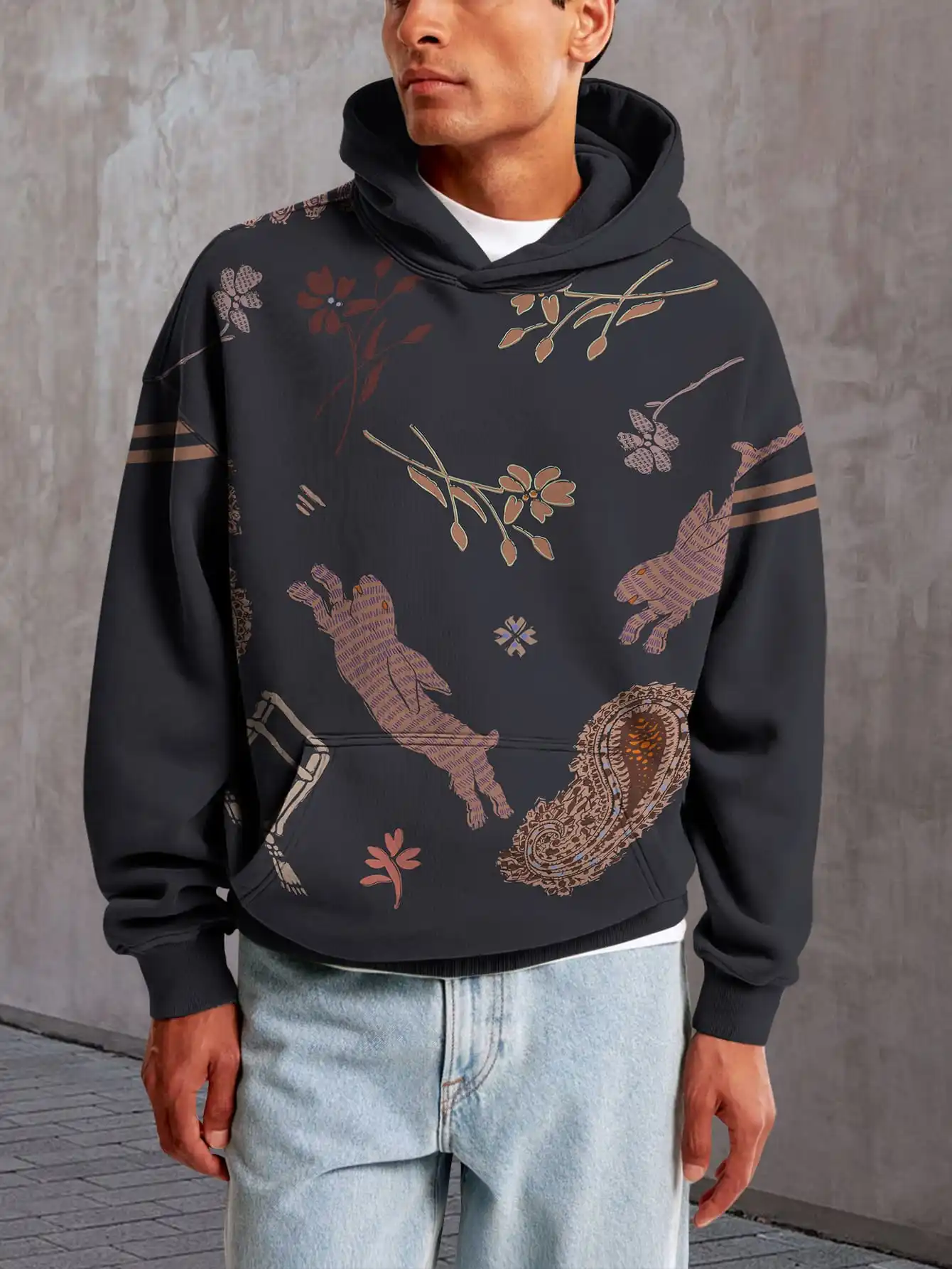 

Fresh and simple landscape style 3D print tie-dye hoodie Yellow floral pattern hooded sweatshirt Casual street style pullover ho