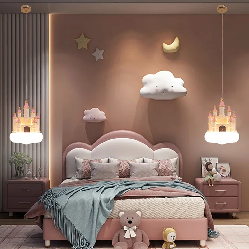 Creative Castle Pendant Lamp Chandelier for Children Room Bedroom Light Girl Bedside Ceiling Hanging Fixtures LED Lighting Decor