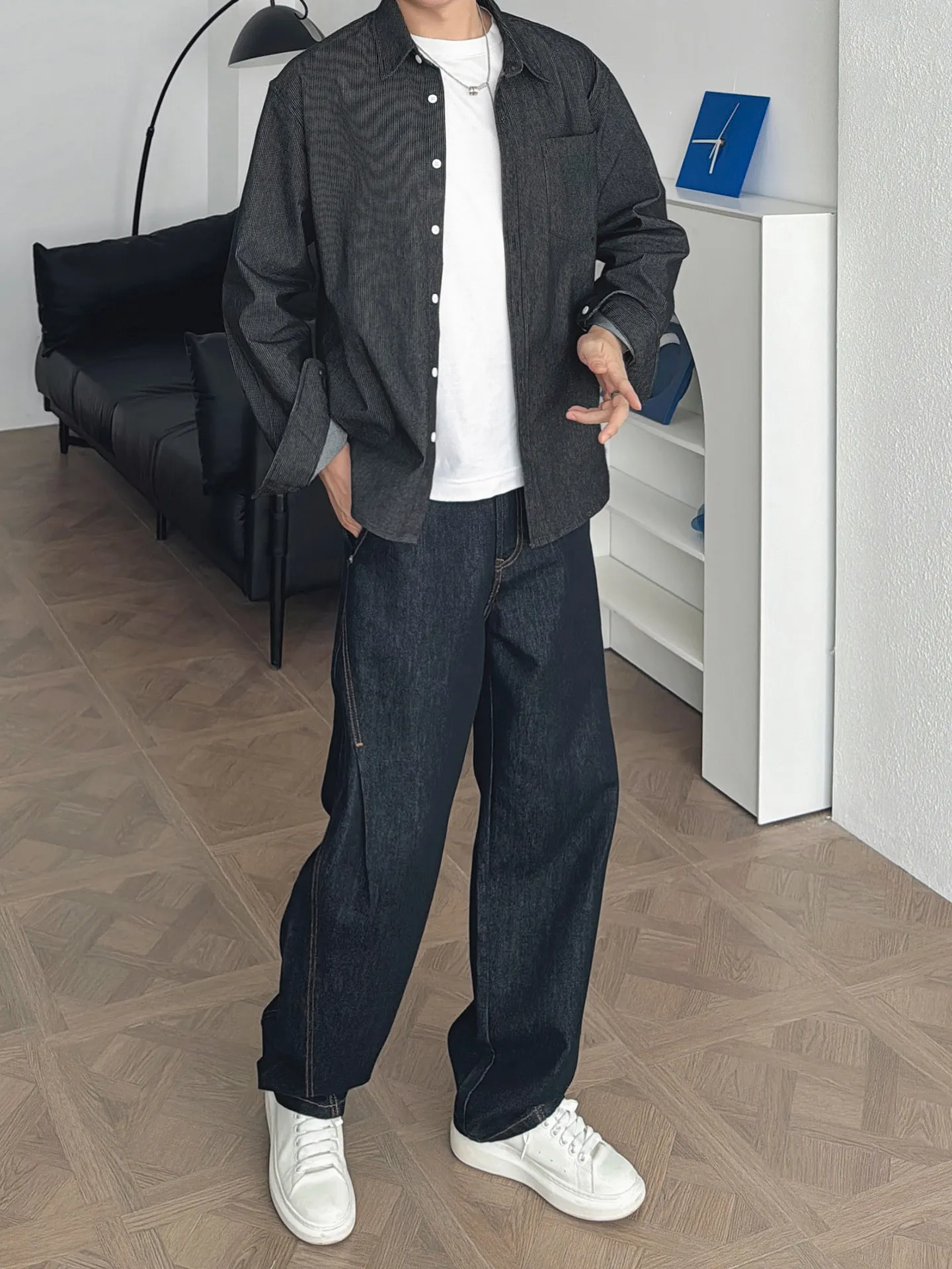 

American Style Original Color Straight Leg Men's Jeans Spring Autumn Loose Casual Wide Leg Pants Youth Fashion Trend Brand