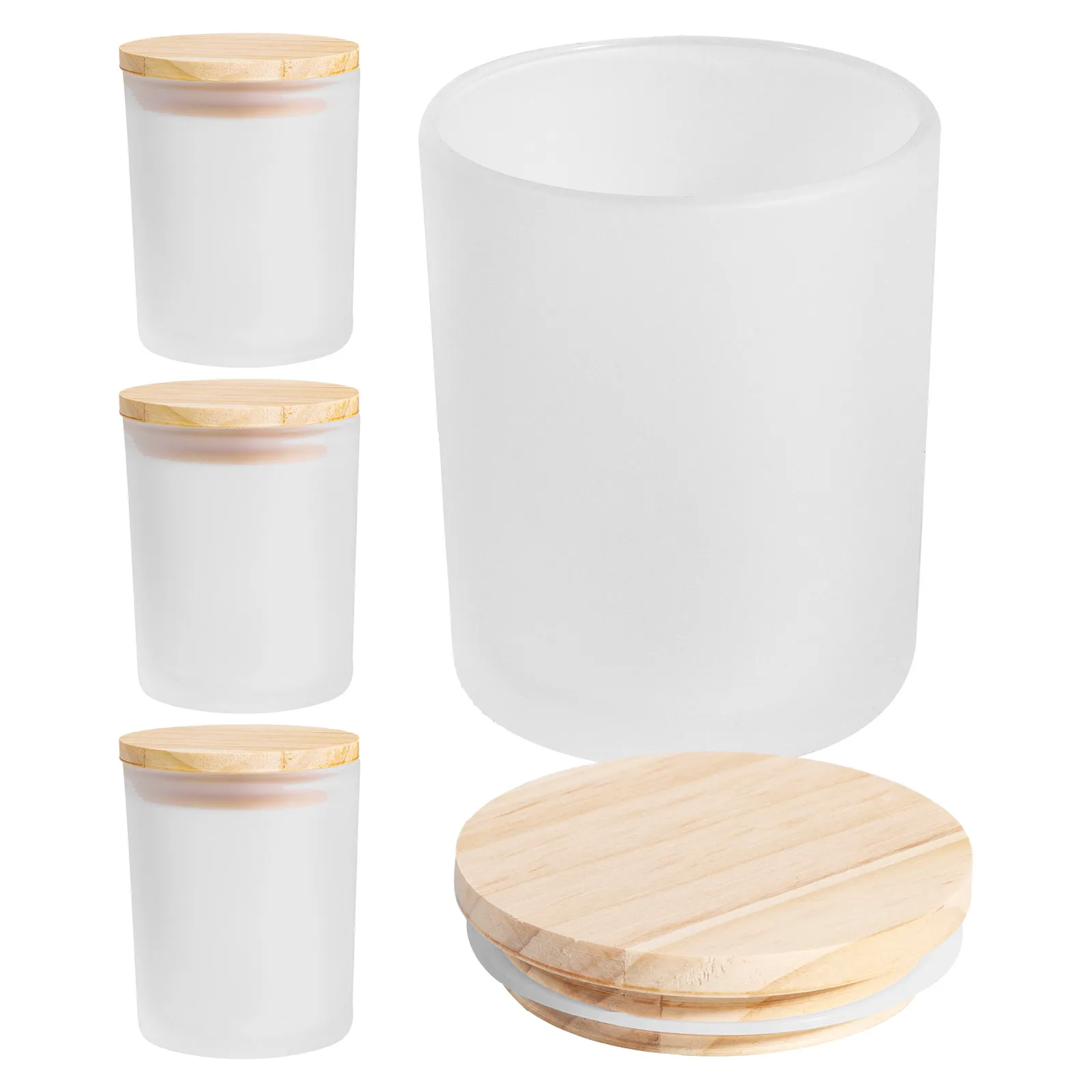 

4 Pcs Jars 200ml Frosted White Glass Scented Cups with Wooden Lid for Aroma Holder Small Containers