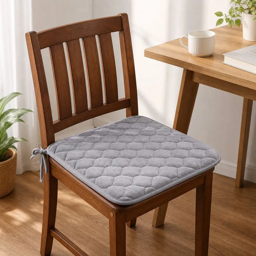45x45cm Chair Seat Cushion Quilted Surface Tie Straps Dining Chair Pad Thickened Soft Padding Square Seat Pad