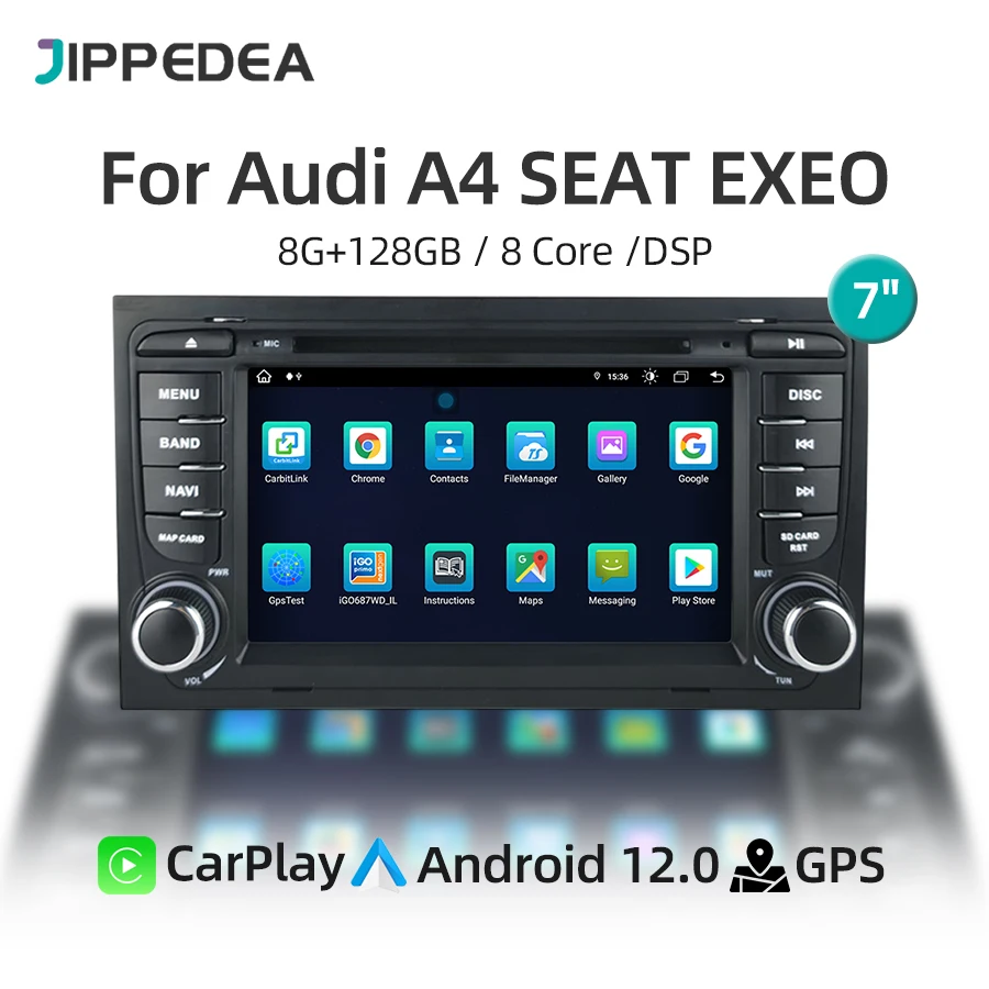 CaPlay Android 12 Car DVD Multimedia Player GPS DSP Stereo Car Radio Bluetooth 4G WiFi For Audi A4 SEAT EXEO 2009-2012 Head unit