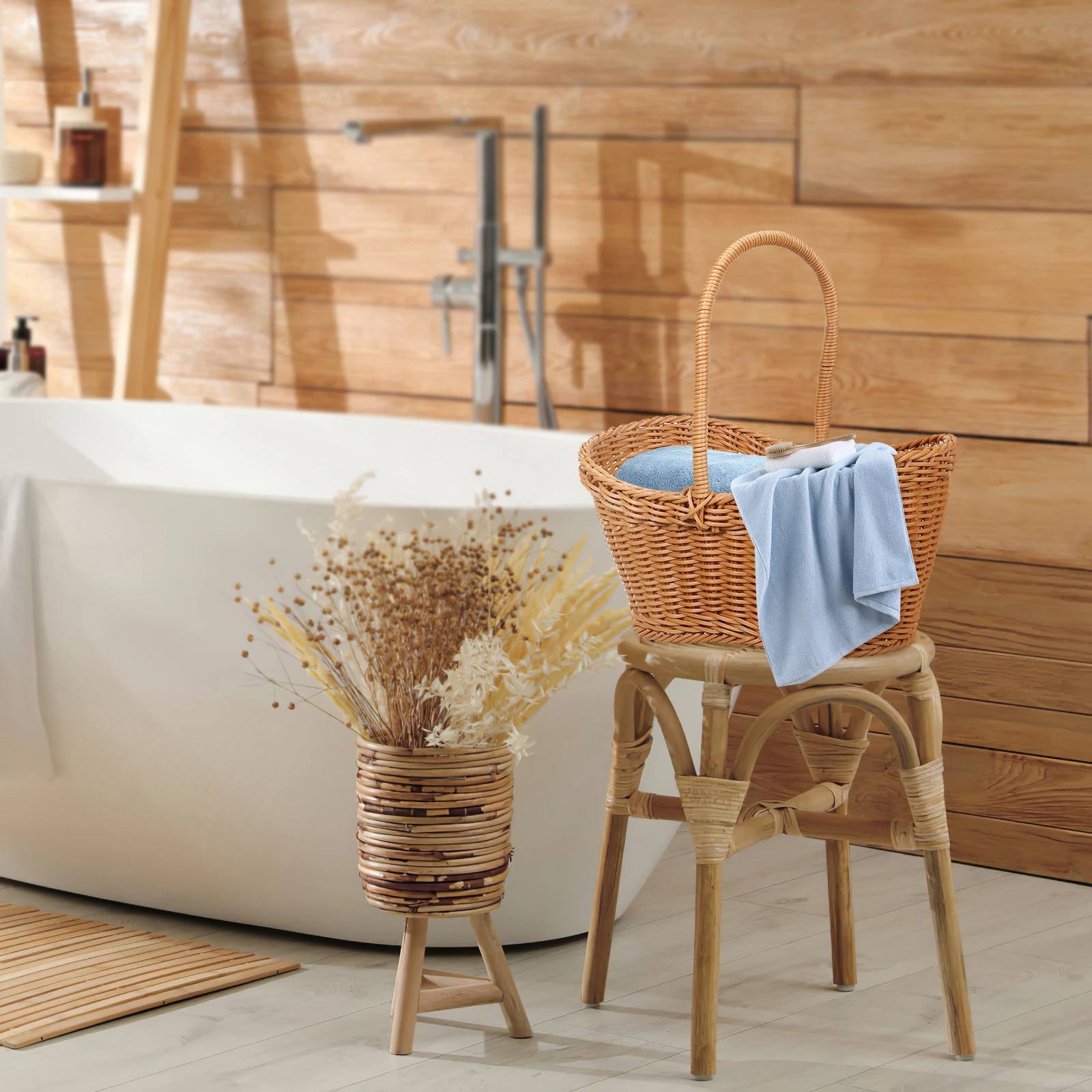 

Woven Gift Basket Handmade Imitation Rattan Fruit Snack Storage Organizer Decorative Portable Home Kitchen Dining Room Use