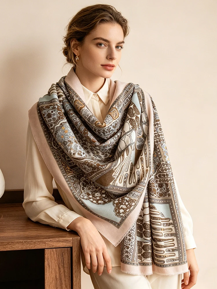 

Elegant Women Autumn Winter Knitted Scarf Headscarf Casual Retro Print Soft Warm Scarve Mujer Foulard Wrap Shawl Party Date New