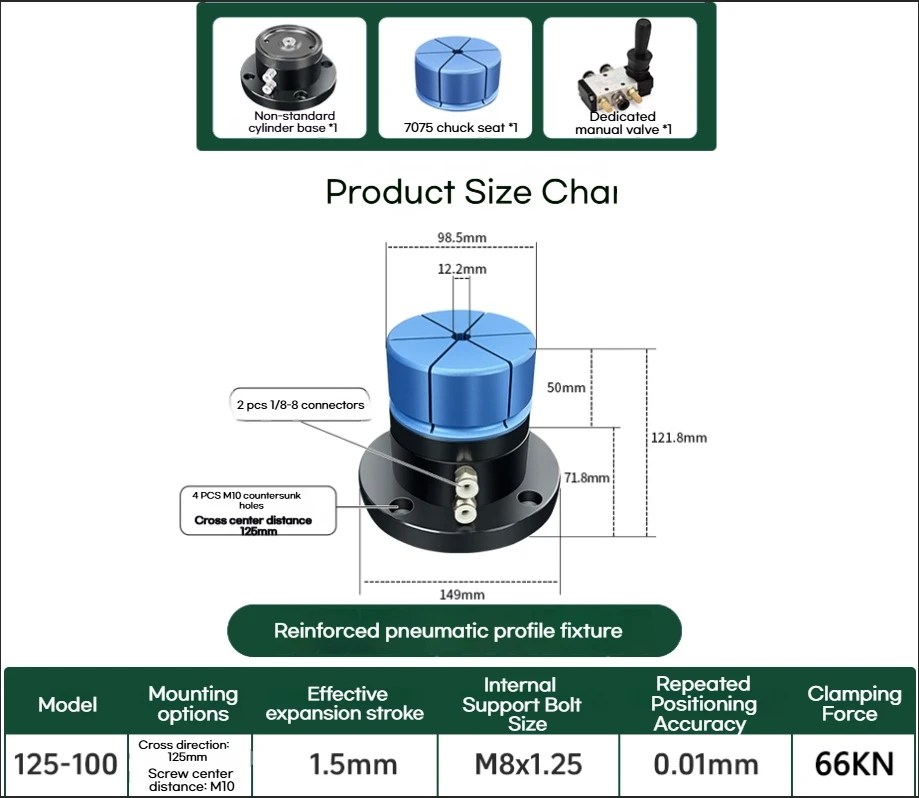 

Пневматический зажим с внешней фиксацией и внутренним расширением для заготовок неправильной формы