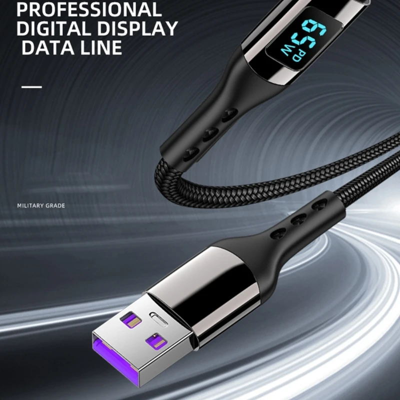 65W Charging Cord USB 480Mbps Data Sync Charging Cable for Phone Cable R58F