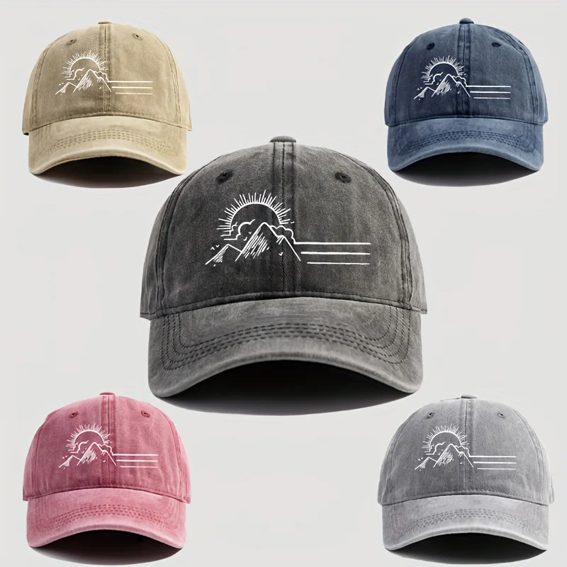 Mountain Forest Sun Pattern Hot stamping Printing Baseball Hat Washed Old Baseball Hat Duck Tongue Hat