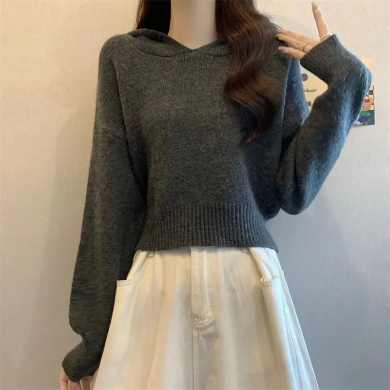 

Solid Color Pullover Hooded Sweater Jacket for Women Autumn and Winter Loose and Western Style Bottoming Sweater Top