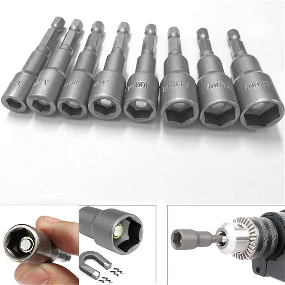 9pcs Power Hand Driver Drill Tools Set 5-13mm Metric Socket Wrench Set Power Nuts Driver Socket 1/4\