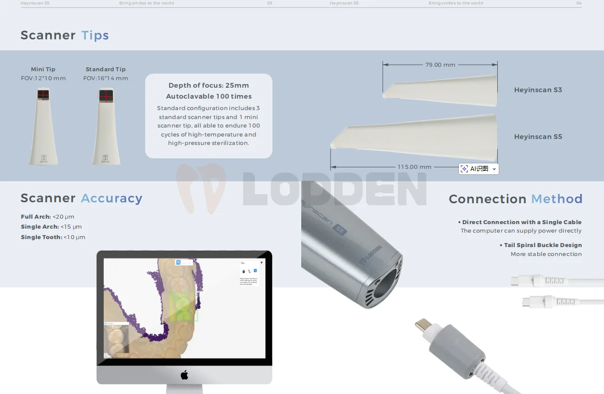 LODDEN Heyinscan S5 Dentaler Intraoralscanner 3D Digitales Abdruck-Instrumentensystem Mundkamera Dentallabor-Ausrüstung – Detail 4