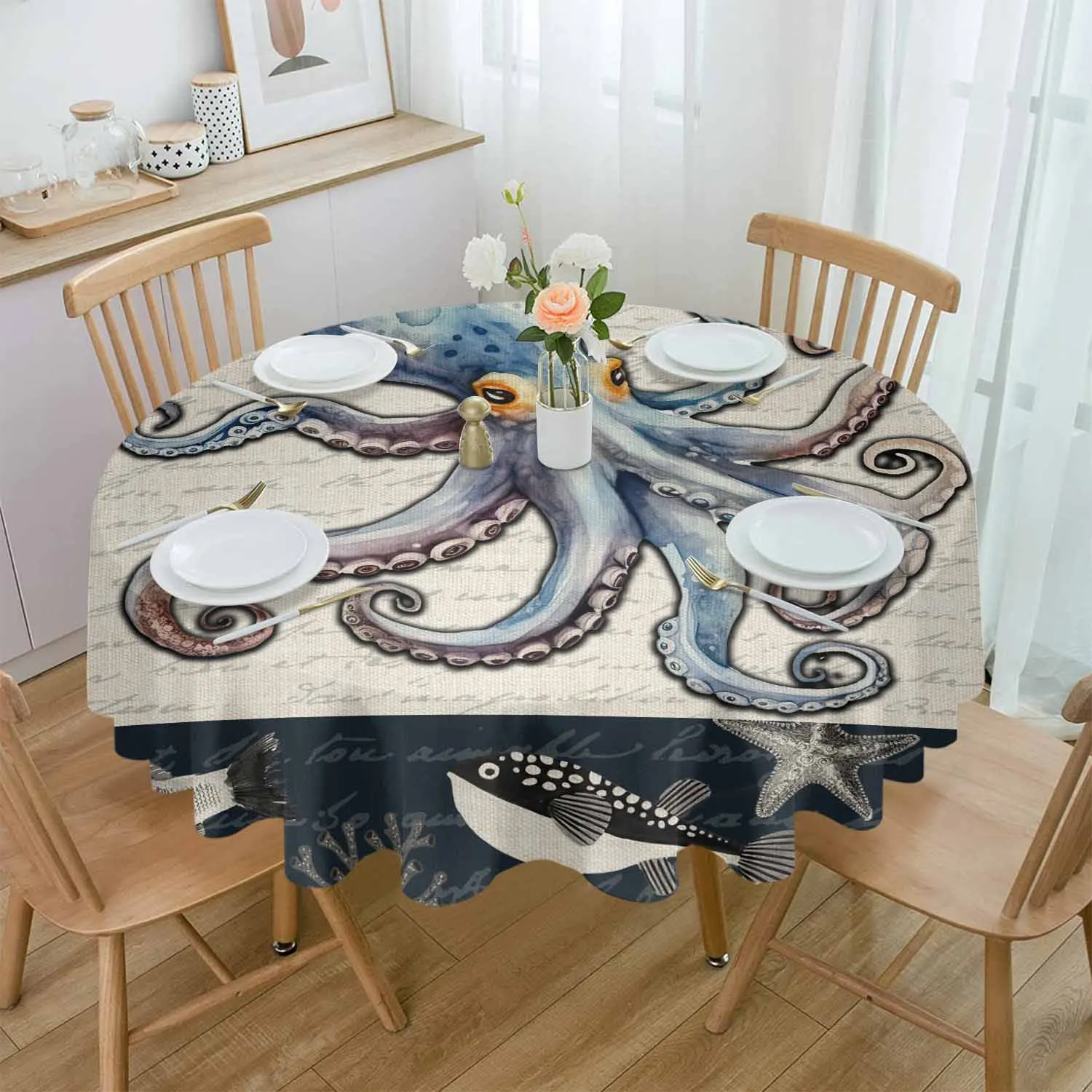 

Octopus Shell Starfish Table Cloth Waterproof Wedding Holiday Tablecloth Coffee Table Decor Table Cover