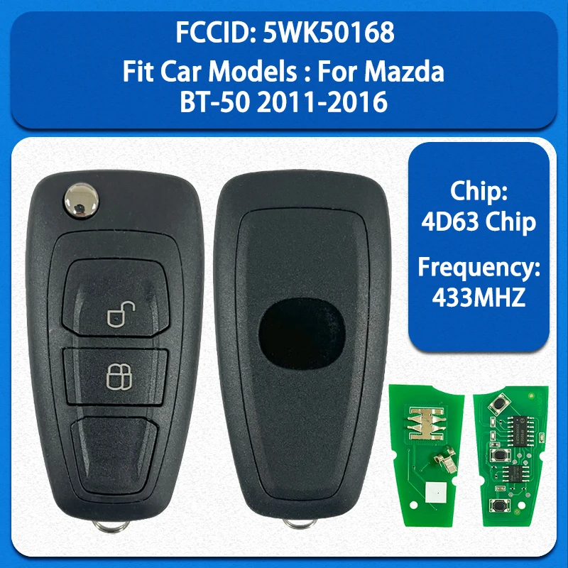 

CN026049 Aftermarket Smart Remote Control Key 2 Buttons 433MHZ 4D63 Chip FCC 5WK50168 Keyless Go For Mazda BT-50 2011-2016