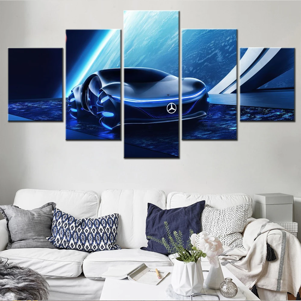 

5 Pieces Canvas Wall Arts Poster Painting Famous Cars Outer Space Wallpaper Home Decor Mural Interior Picture For Bedroom Mural