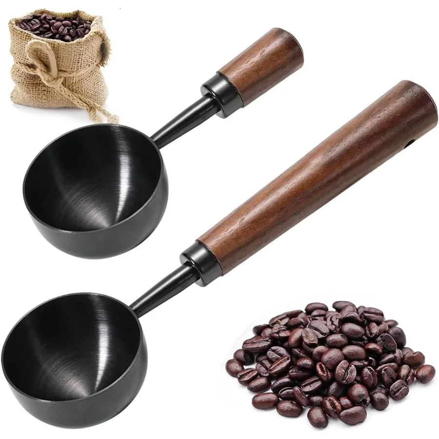 

2 PCS Vintage Coffee Scoop with Long Wooden Handle Stainless Steel Measuring Spoon for Coffee Tea and More Kitchen Utensil Idea