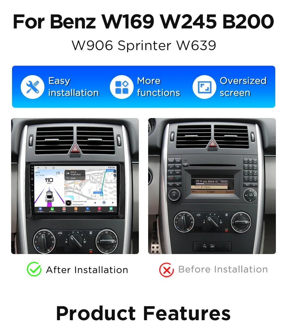 Junsun Autoradio für Mercedes-Benz A-Klasse W169 B-Klasse W245 B200 W906 Sprinter W639 Vito Kabelloses CarPlay Android Auto GPS WiFi DSP RDS BT SWC DAB+ 4G-LTE IPS Touchscreen Autoradio Head Unit Stereo 360 ° Panoramakamera – Detail 4