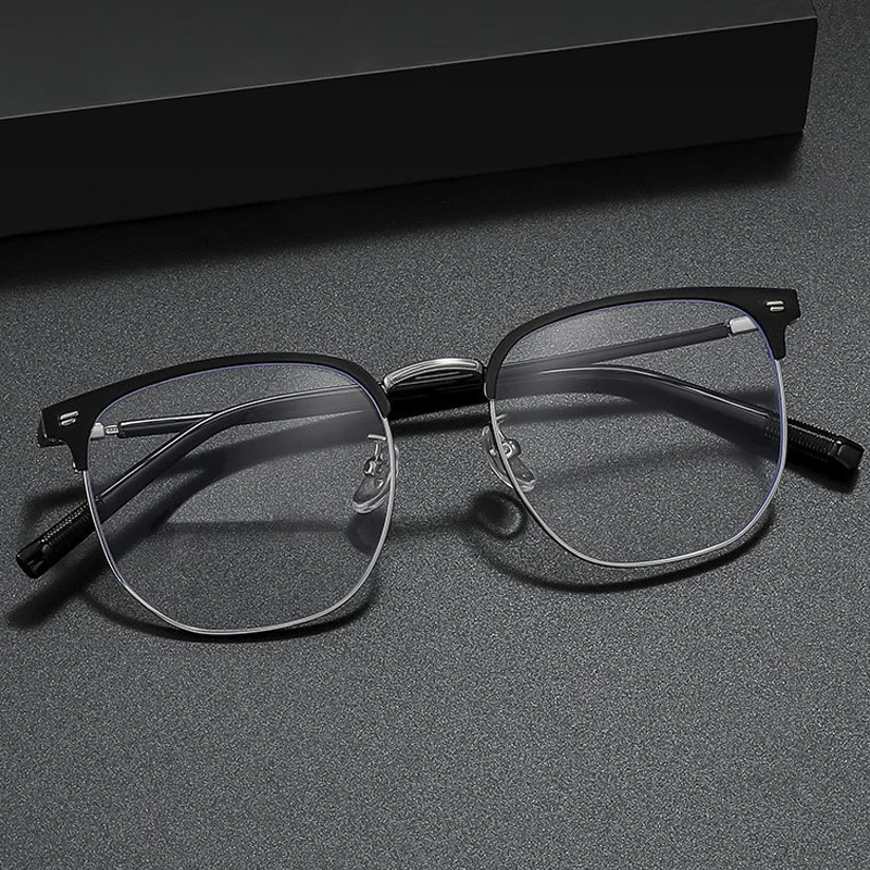 Gafas graduadas de medio marco redondas a la moda, gafas de media montura de aleación ultraligeras, gafas de lectura para miopía para hombres